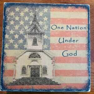 Primitive Art Flag Sign One Nation Tier Tray Sign